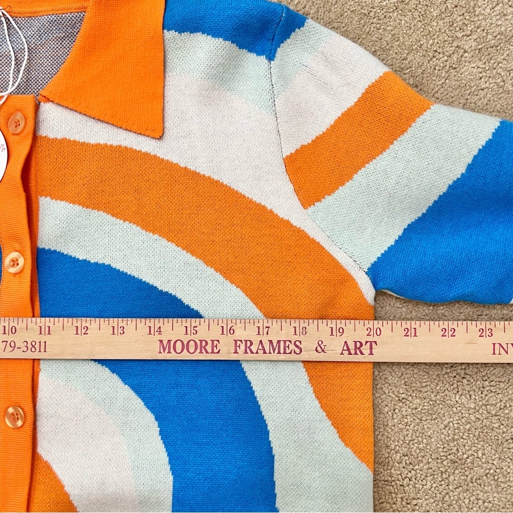NWT Macaron Boutique Retro Style Button Up Cardigan Sweater 70’s Neon Artsy - Picture 10 of 12